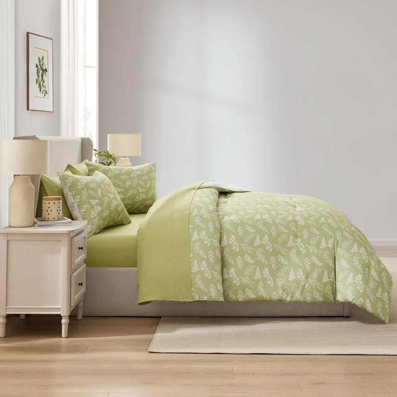 Empyrean 7 Pc Botanical Comforter Set with Sheets, Soft Breathable Lightweight Bedding Bag