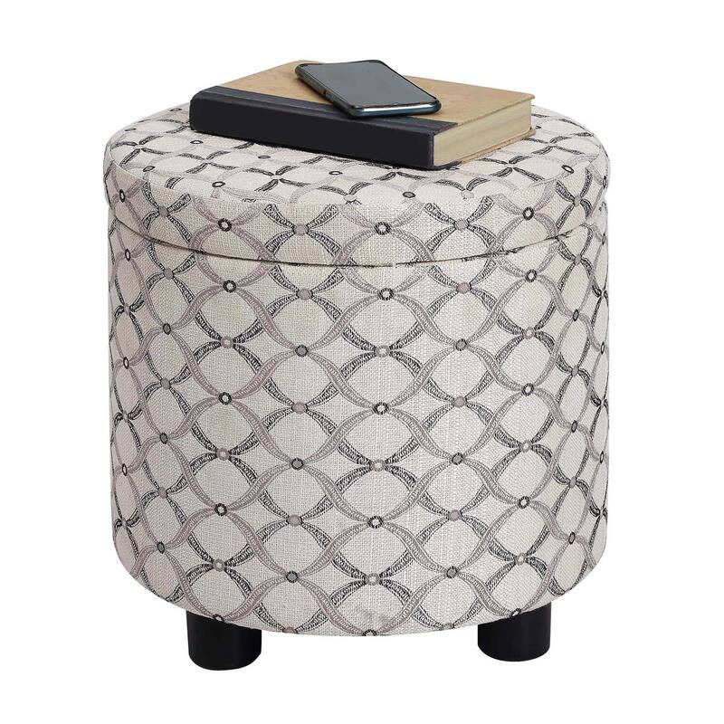 Round Accent Storage Ottoman with Reversible Tray Lid for Decorative Living Room Seating and Space Saving Storage