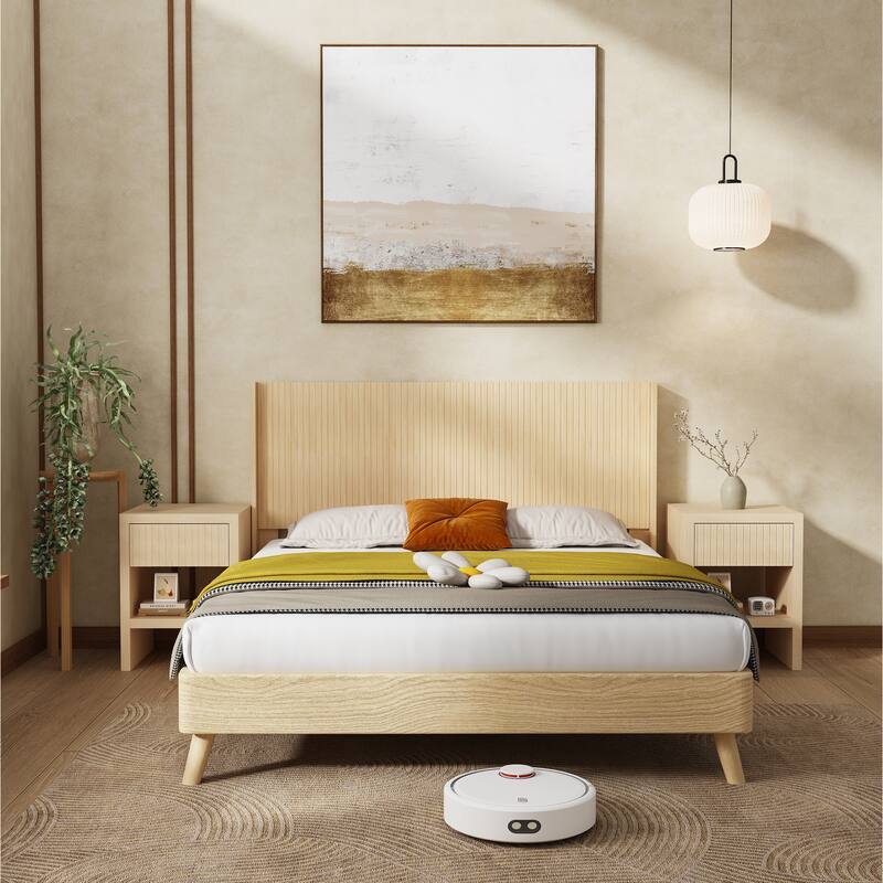 Wood Headboard King Size,80.2" Wide Wooden King Headboard,Modern Farmhouse,Wall Mounted Fluted Panel,Wingback Boho Headboards