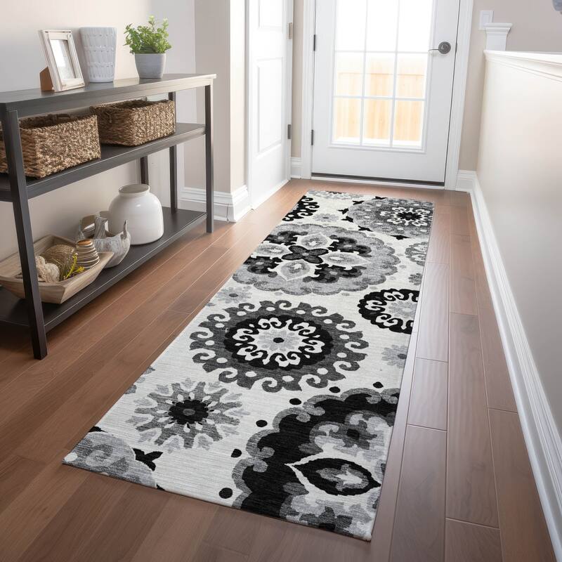 Premium Washable Super Soft Boho Suzani Mayfield Rug - Black - 2' 3" x 7' 6" - Runner