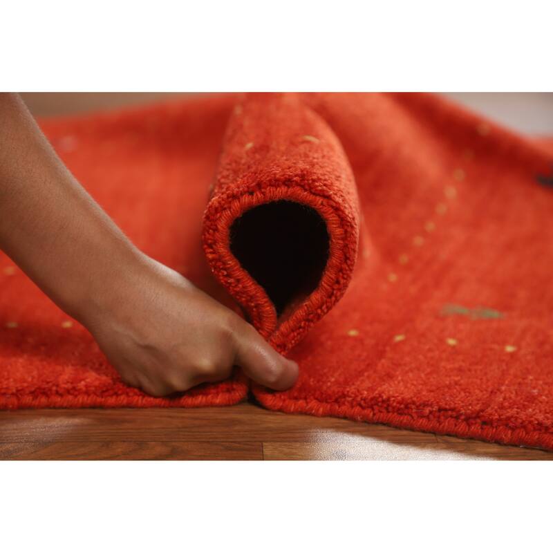 Orange Tribal Gabbeh Rug Hand-Knotted Wool Carpet - 4'0" x 5'10"