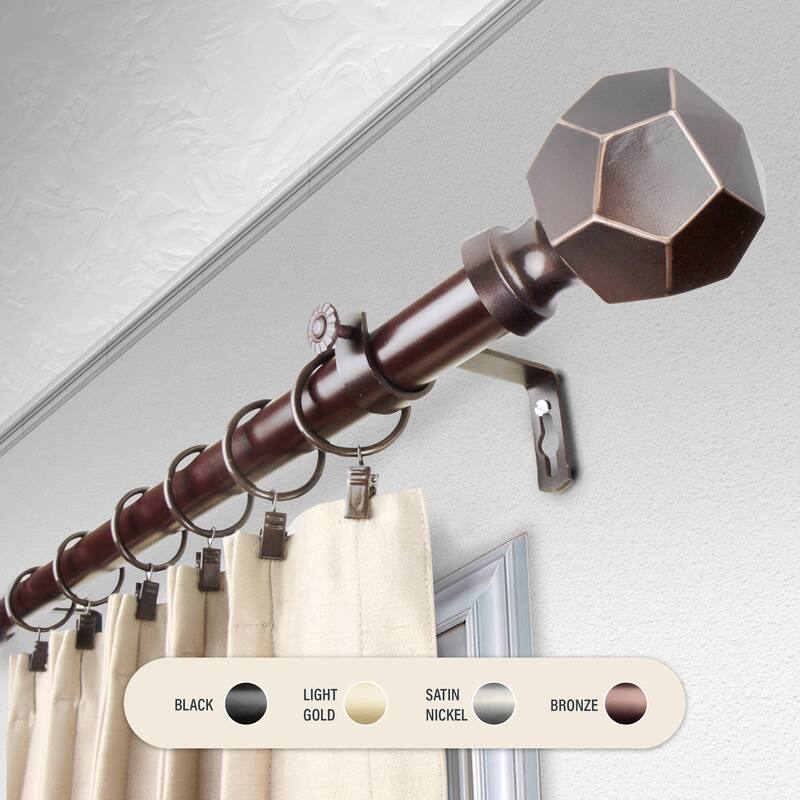 InStyleDesign Valdo 1 inch Diameter Adjustable Curtain Rod - 28 to 48 inches - Bronze