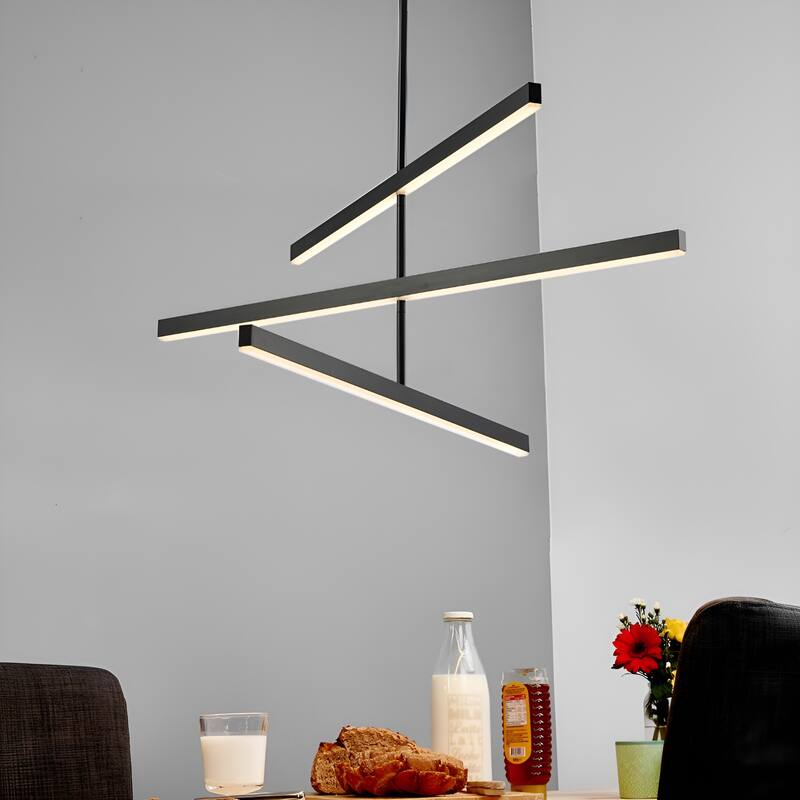 Modern Black LED Pendant Lamp Tiers Layer Adjustable Chandelier - Black