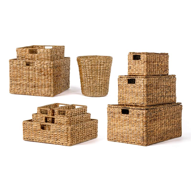 happimess Traditional Assorted Hand-Woven Hyacinth/Iron Baskets, (Set of 10) - Natural