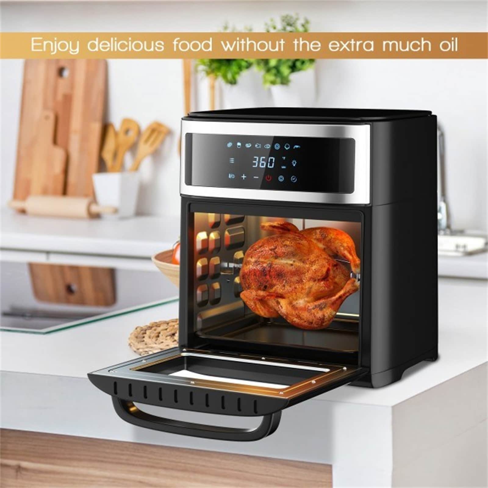 19 QT Toaster Oven Countertop, 7-in-1 1550W Convection Air Fryer with  Timer, Temperature Control, 5 Accessories