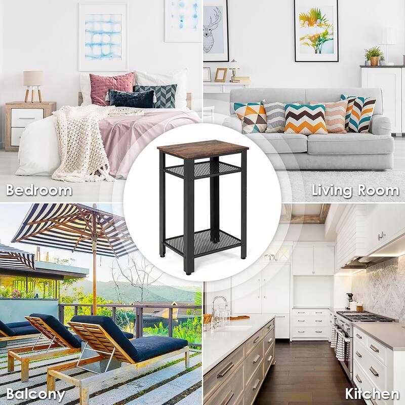 Costway 3-Tier Industrial Tall Nightstand Side End Telephone Table w/ - See Details
