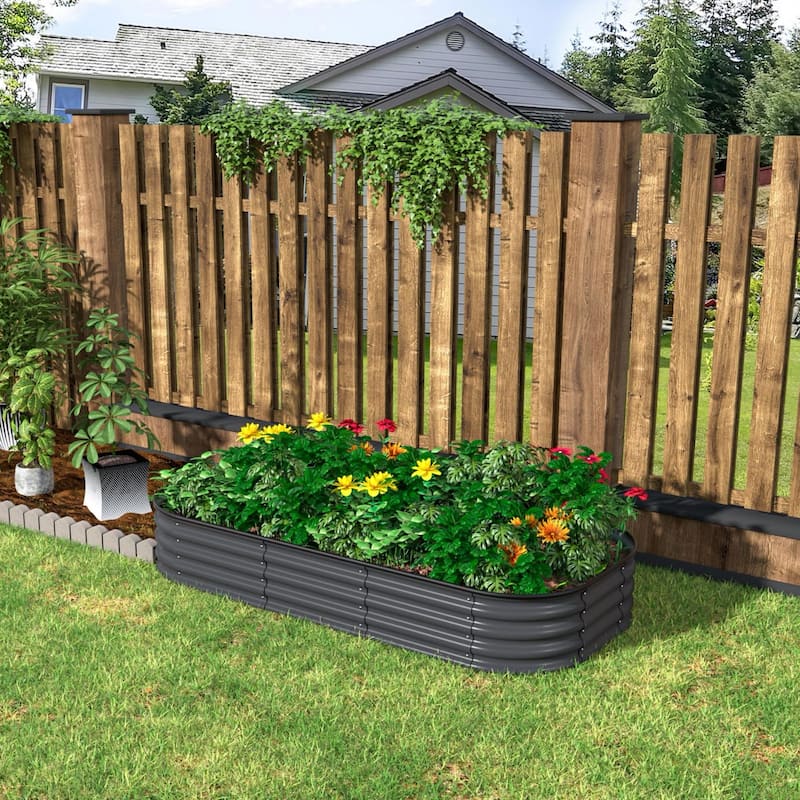 VEIKOUS 11.2" High Modular Metal Raised Garden Bed Kit, Customizable Outdoor Planter Box for Vegetables & Flowers - Dark Grey