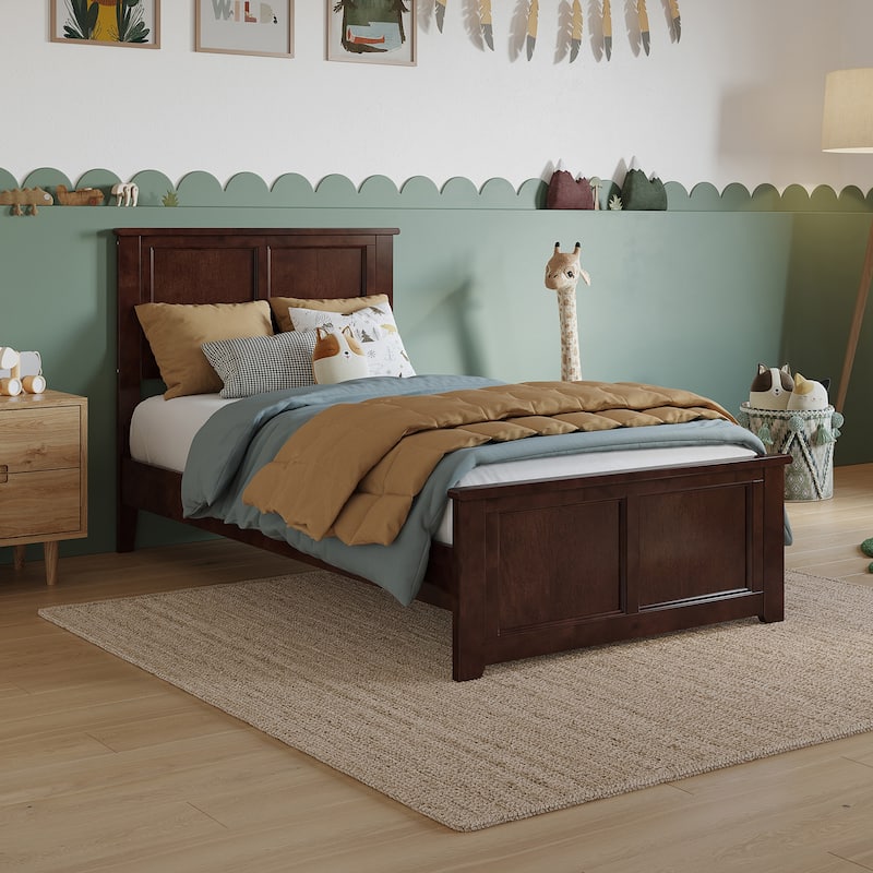 Charlotte Solid Wood Low Profile Platform Bed with Matching Footboard - Walnut - Twin