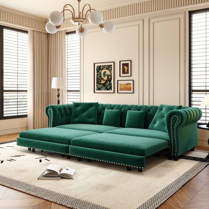 3-in-1 Pull-Out Convertible Sleeper Sofa Bed with Movable Ottoman