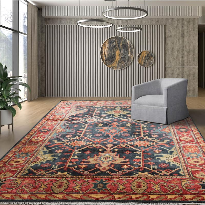 Hand Knotted Arts & Craft Blue Turkish Oushak Wool Traditional Area Rug - 8'  x 10'