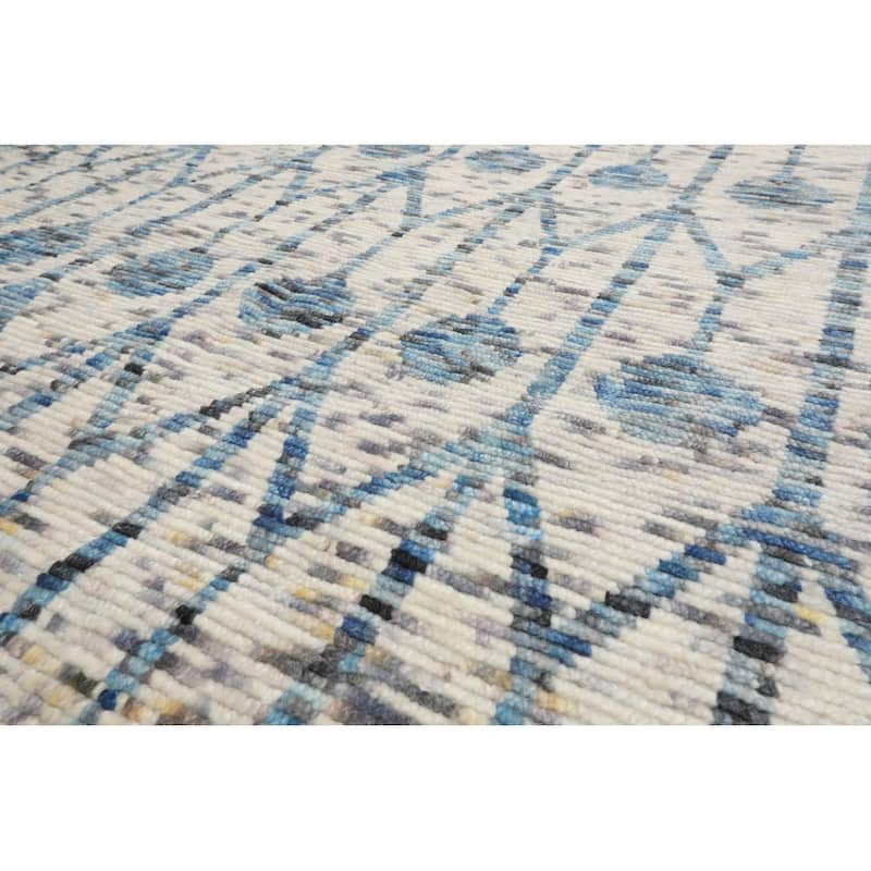 Hand Knotted Off White, Gray Oushak Wool Modern Oriental Area Rug - 8' 3'' x 10' 3''
