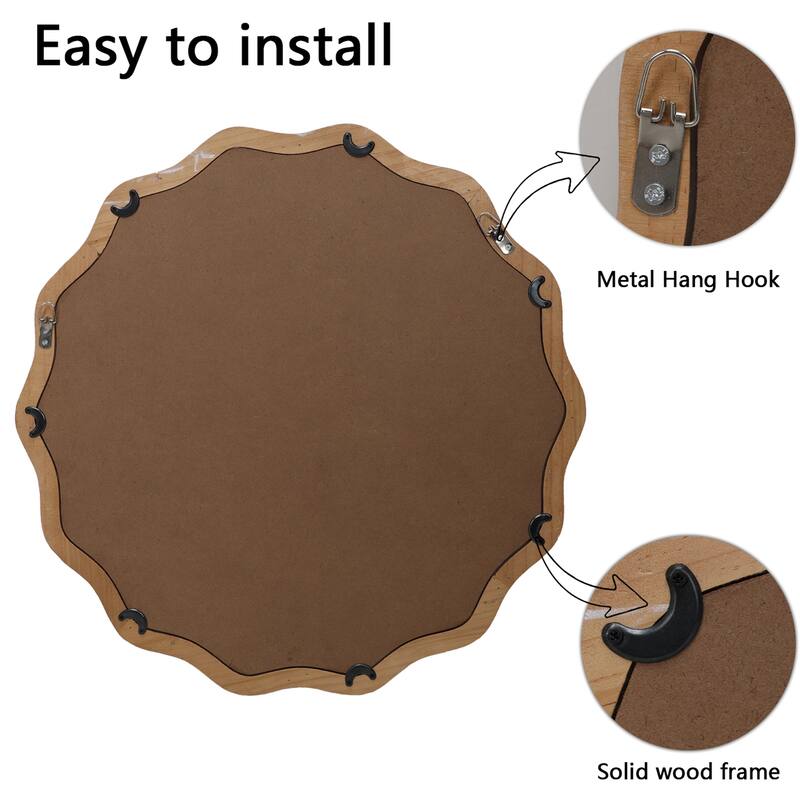 23.62 Inch Round Wavy Wood Wall Mirror