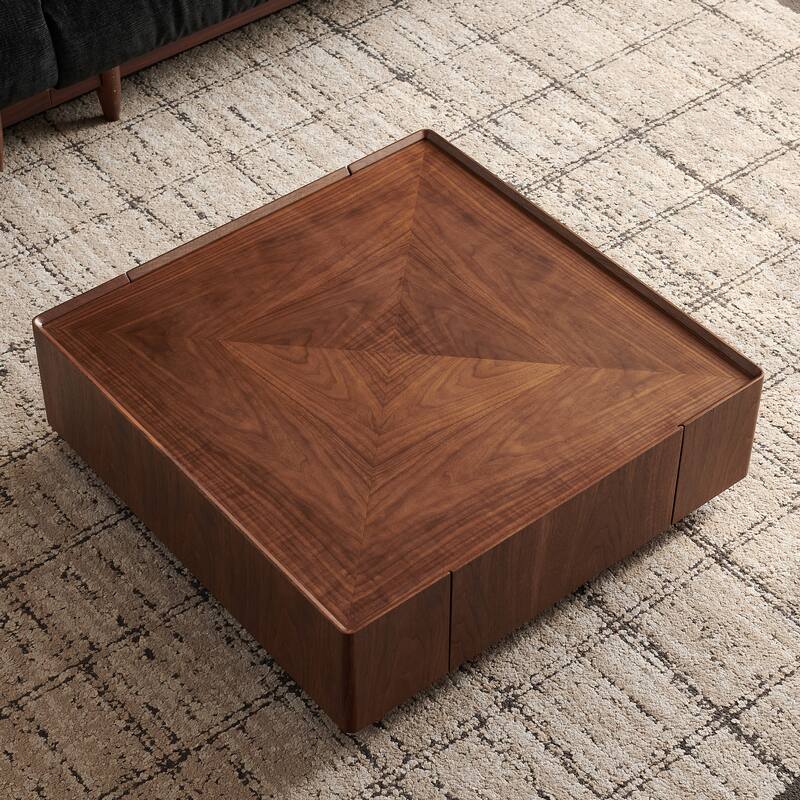 Circular Walnut Design Coffee Table with Drawers for