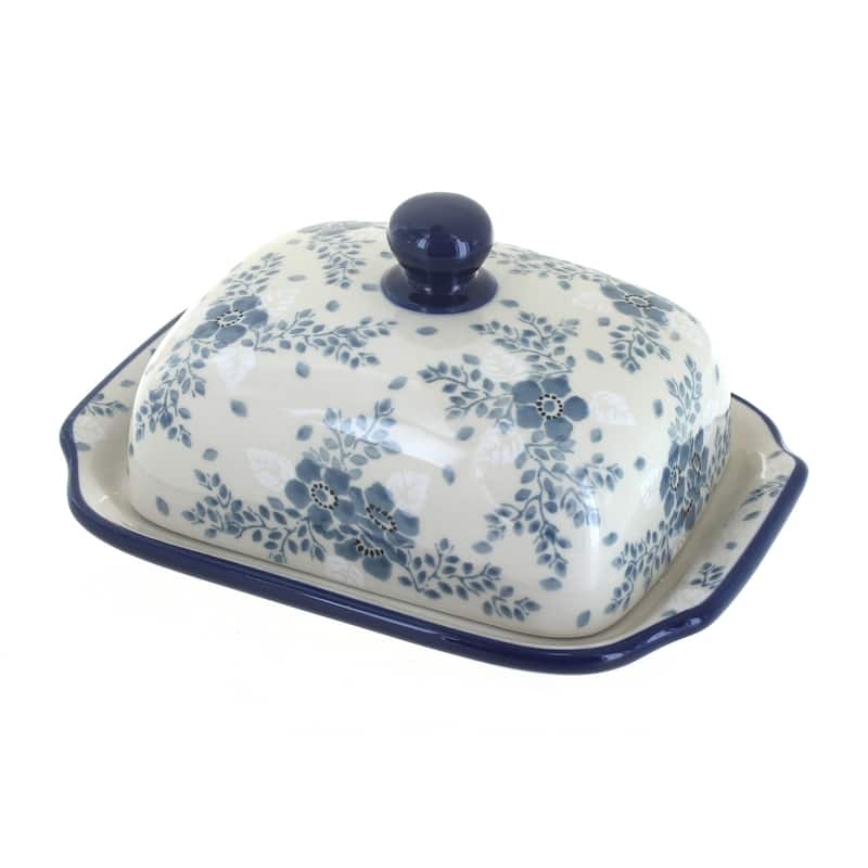 Blue Rose Polish Pottery 295 Ceramika Artystyczna Butter Dish - Blue Fleur