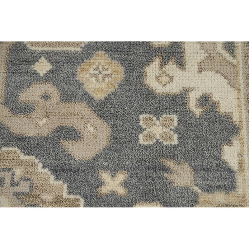 Slate Oushak Indian Area Rug Hand-Knotted Wool Carpet - 7'10" x 9'9"