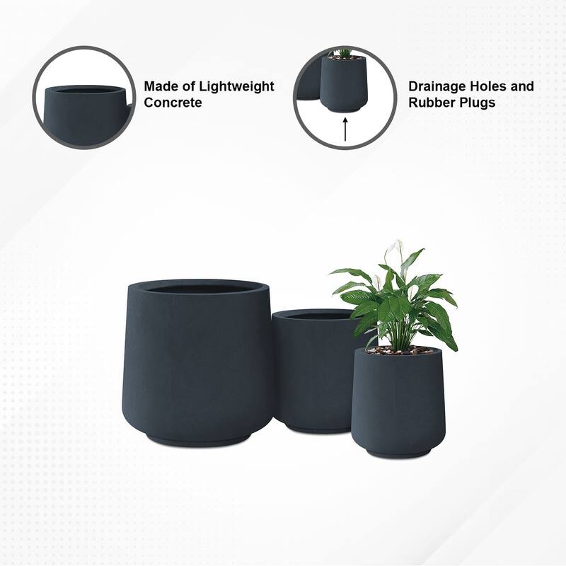 Kante Round Concrete Planter (Set of 3 Sizes), Outdoor/Indoor(Concrete Grey)