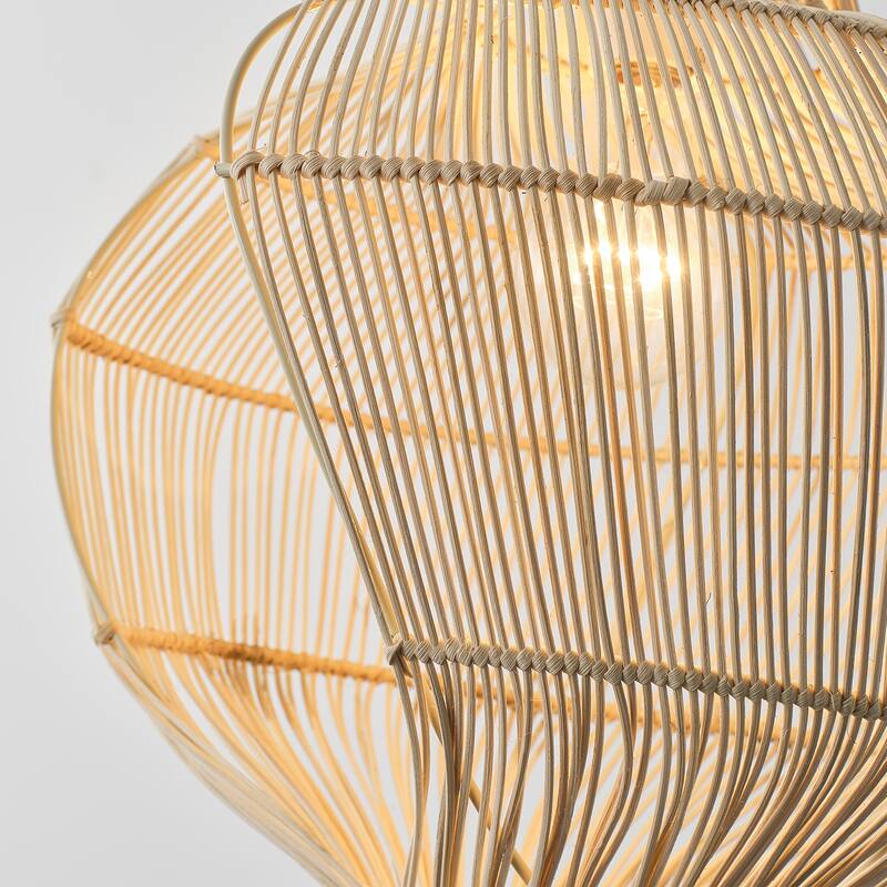 1-Light Coastal Style Creative Brown Hand-Woven Rattan Hanging Pendant Light - 15.74" W x 17.71" H