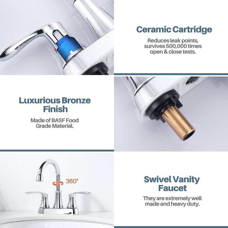 WOWOW 4 in. Centerset Double Handle High Arc Bathroom Faucet