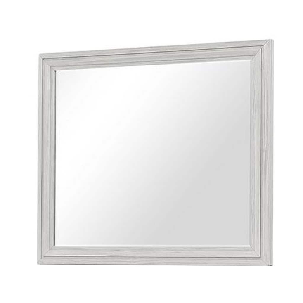 Basil Dresser Mirror, Beveled Glass, 38x44 Rustic White Solid Wood Frame