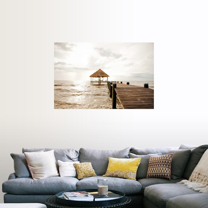 "A serene dock and cabana at sunrise, Belize" Poster Print - Multi - 48" x 32"