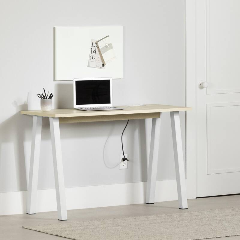 South Shore Milestone Computer Desk - Bleached Oak and White