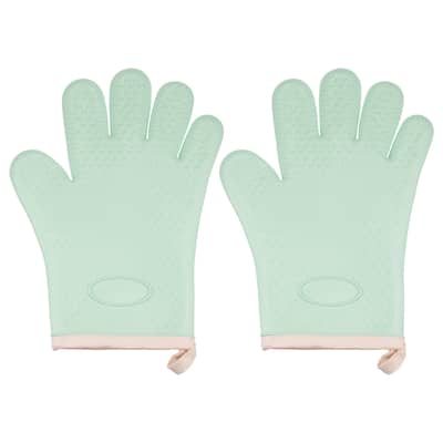 2pcs Silicone Oven Mitts Heat Resistant Rubber Oven Gloves