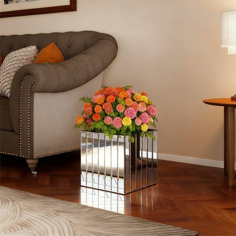 14" Mirrored Square Floor Vase