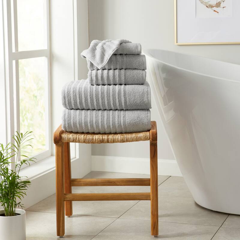 Linery & Co. Combed Cotton Bath Towel Set - 6 Piece Set - Soft Grey