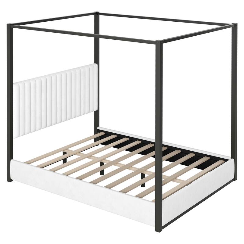 GDFStudio - Modern Upholstered Velvet Canopy Platform Bed with Metal Frame