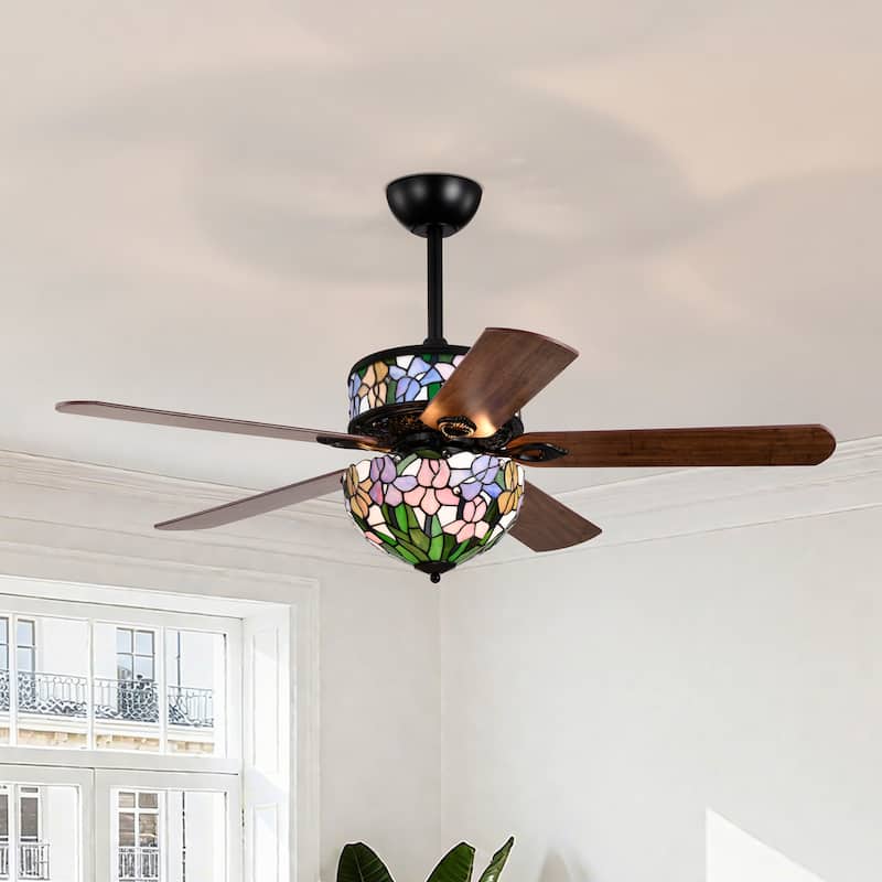 Zaina 5-Blade Lighted Ceiling Fan 2-Tier Tiffany Style Glass