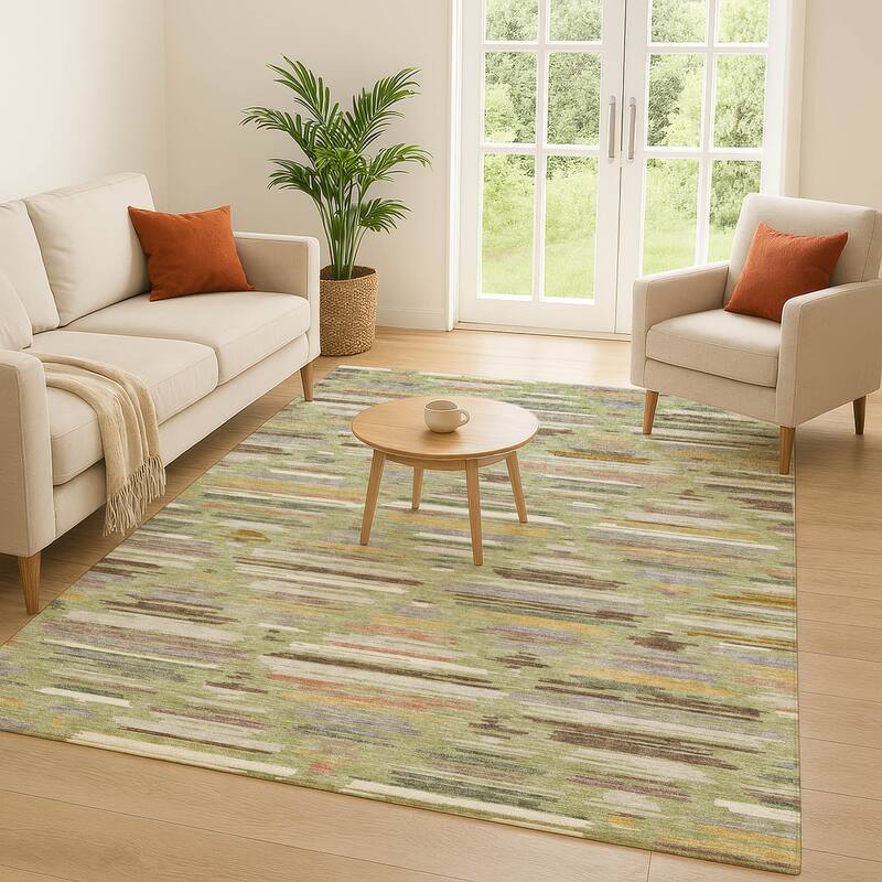 Machine Washable Indoor/ Outdoor Modern Trellis Chantille Rug
