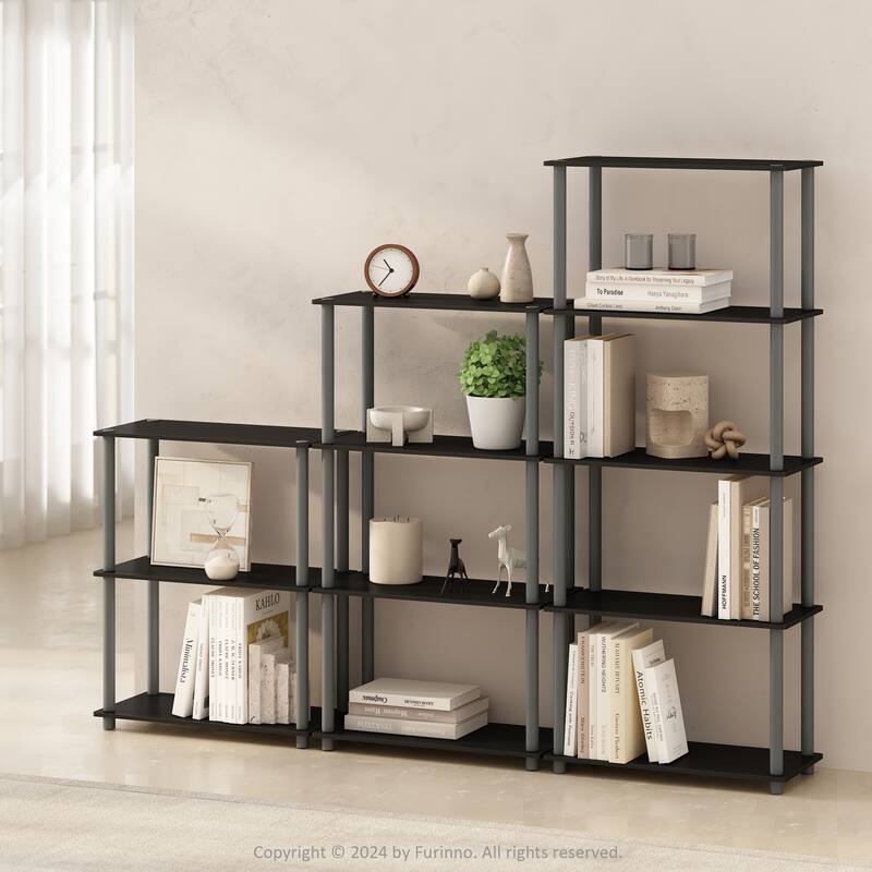 43.25 in. Tall Black/Gray Wood 4-Shelf Bookcase
