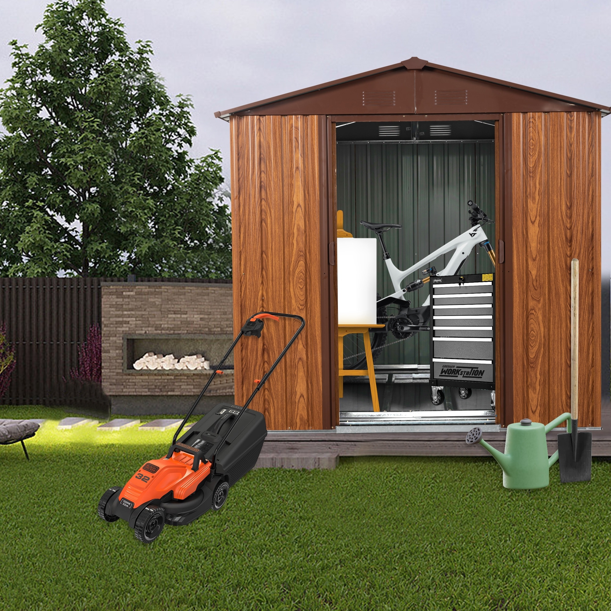 GDF Studio - Darlington Outdoor Metal Storage Shed with Window and Galvanized Steel Foundation