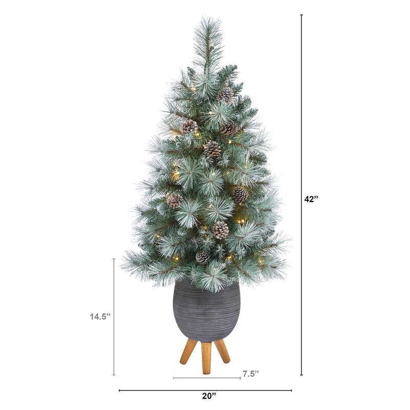 3.5’ Pre-Lit Potted Columbia Pine Artificial Christmas Tree, Clear Lights - 3.5 Foot