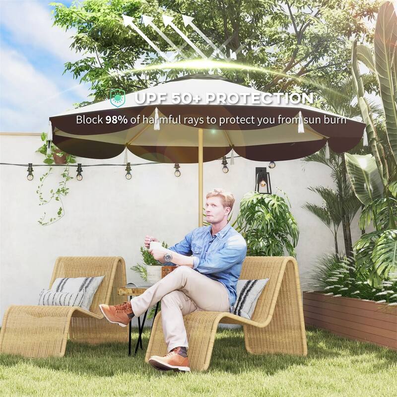 8.7 Feet Beige Polyester Fabric UV Blocking Patio Umbrella for Garden Vented Top for Wind - 8.7'Dia x 7.7' H
