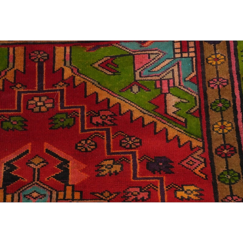 Hand Knotted Oriental 100% Wool Carpet Traditional Geometric Red Heriz Runner Rug - 10' 3'' X 3' 5''