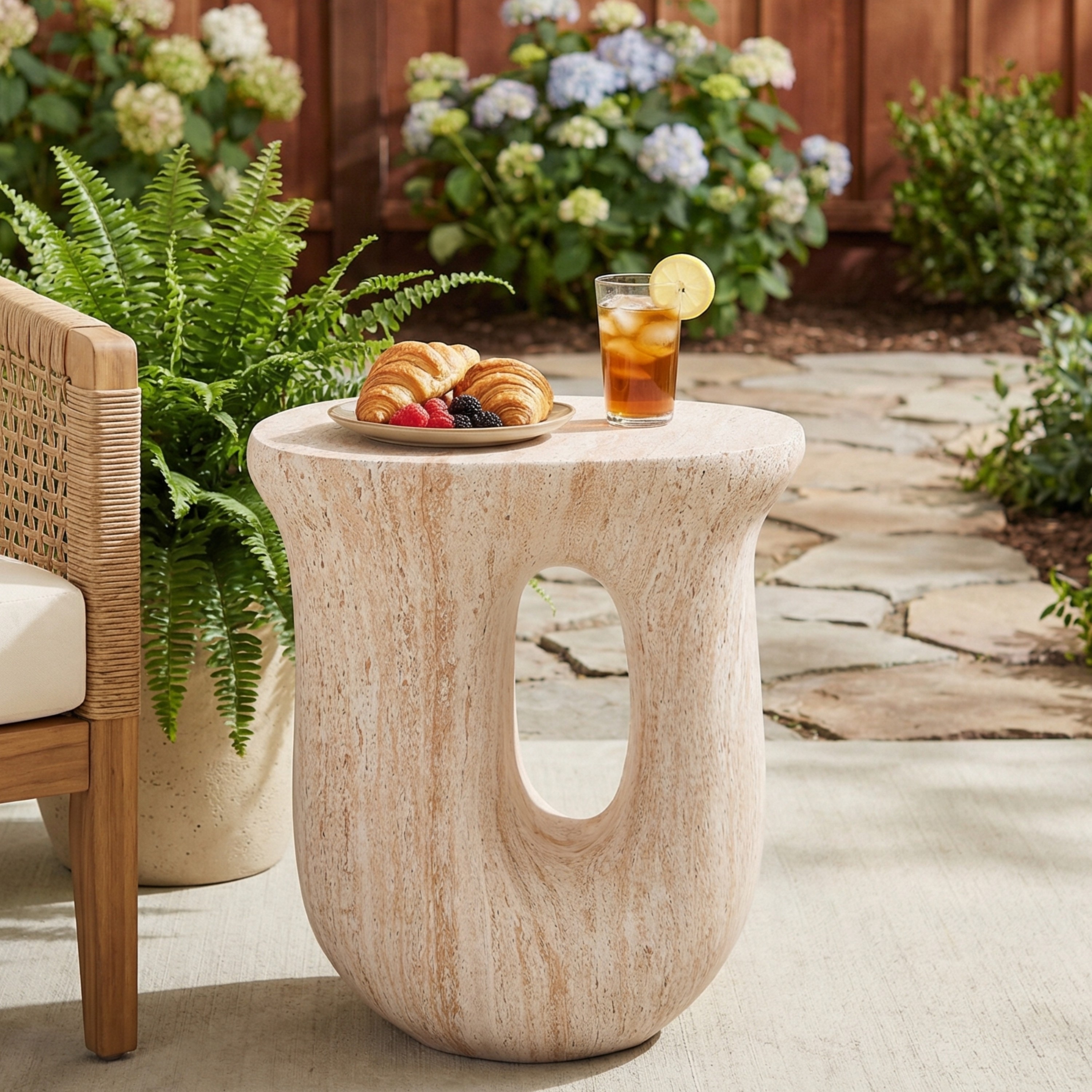 Christopher Knight Home - Modern Indoor/Outdoor Side End Table with 18.9" Tall U-Shaped MGO Lightweight Concrete Design