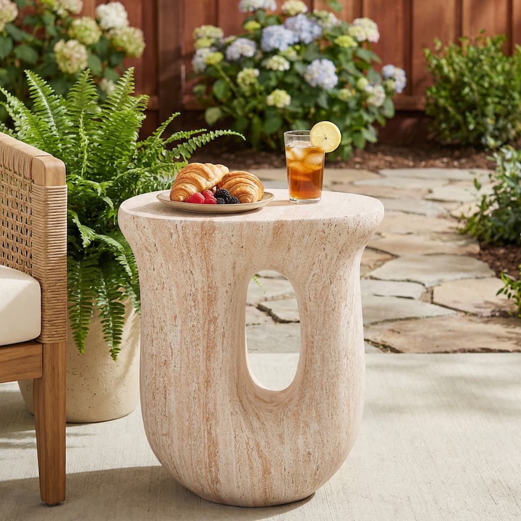 Christopher Knight Home - Modern Indoor/Outdoor 18.9" Tall U-Shaped MGO Lightweight Concrete Side End Table