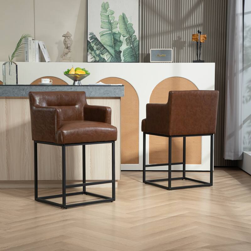House Hold Counter Height Bar Stools Set of 2,Modern Square PU Bar Stool