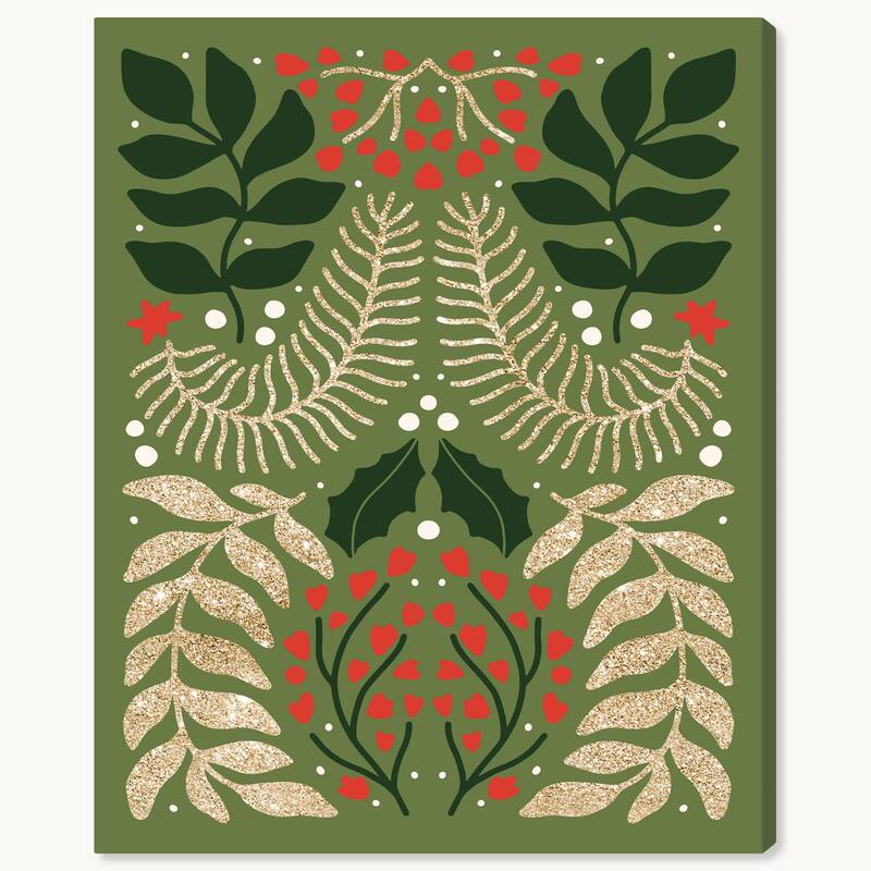 Wynwood Studio Canvas Floral and Botanical Nordic Pattern Green Glam Wall Art Canvas Print