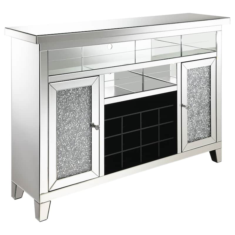 Melinda Silver 2-door LED Mirrored Wine Storage Bar Cabinet - Mirror