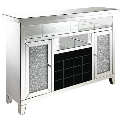 Melinda Silver 2-door LED Mirrored Wine Storage Bar Cabinet