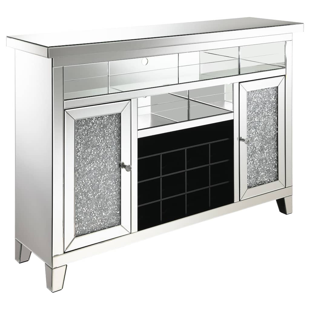Melinda Silver 2-door LED Mirrored Wine Storage Bar Cabinet