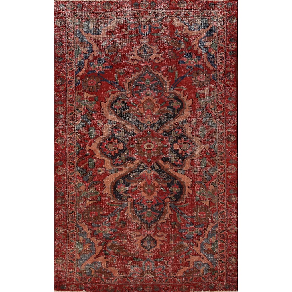 Red Floral Lilian Persian Rug Handmade Wool Carpet - 4'0" x 7'1"