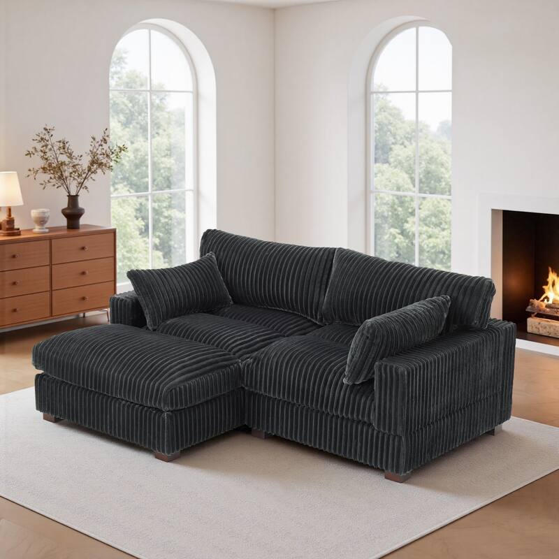 Plush Corduroy Upholstered Modular Sectional Sofa with Chaise