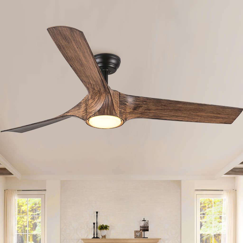 56 in. Indoor Brown Imitation Wood Ceiling Fan with Light and Remote Control, DC Reversible Motor - 56 INCHES