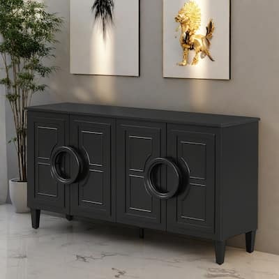 58.9" MDF Console Table With 4-Door And Round Ring Handles & 5-Leg Base