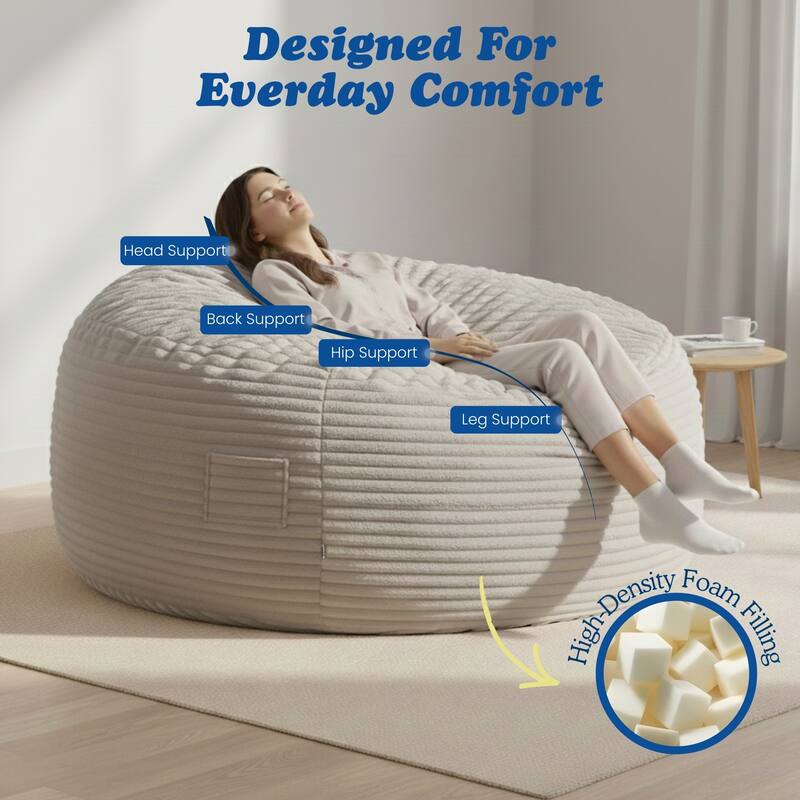 Sealy® Bala Taupe Faux Fur Corduroy 5ft Foam Bean Bag Lounger