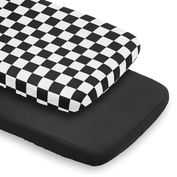 slide 2 of 6, Sweet Jojo Designs Black/White Gingham Checkered Plaid Boy, Girl Unisex/Gender Neutral 2 Pack Baby Bassinet Fitted Sheets -Retro