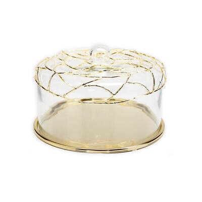 11.25"D Dome Cake Plate with Gold Mesh Design